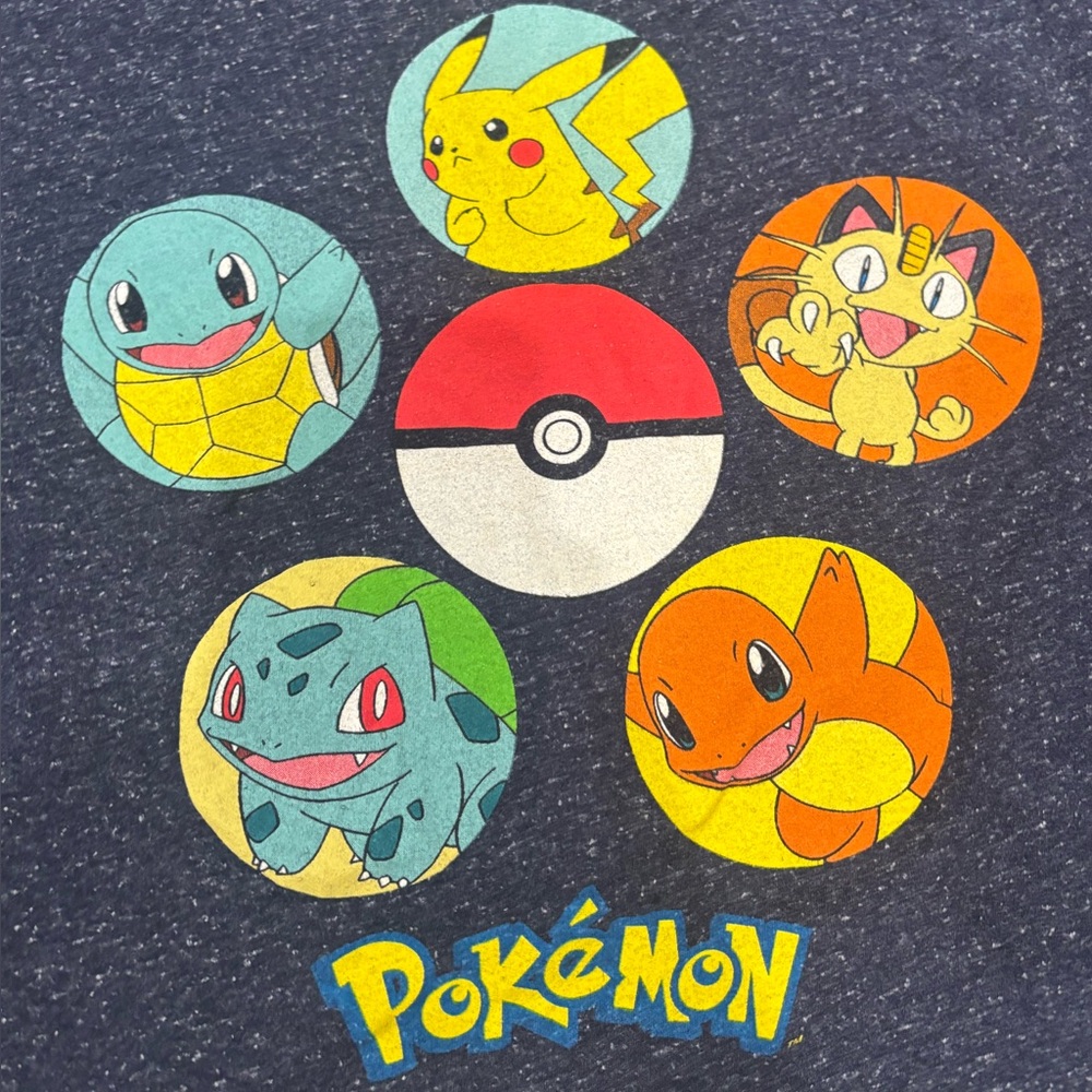 Pokemon graphic navy blue large Nintendo t shirt pikachu Squirtle Charmander etc